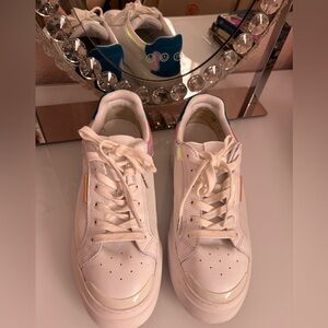 Tory Burch White and Blue Lasybug Sneakers